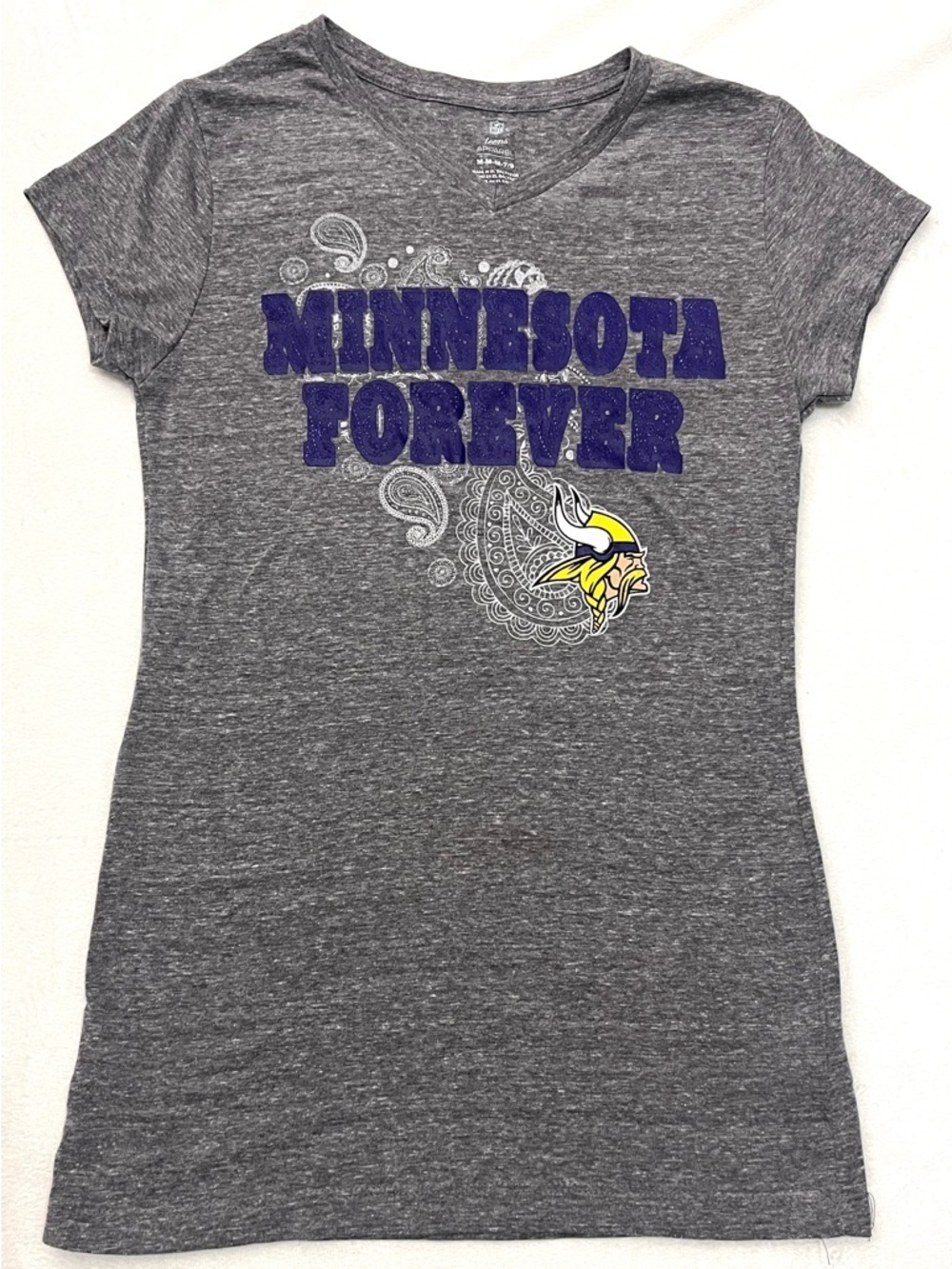 Minnesota Vikings “Minnesota Forever” Gray Purple V-Neck Youth Teen Tee T-Shirt